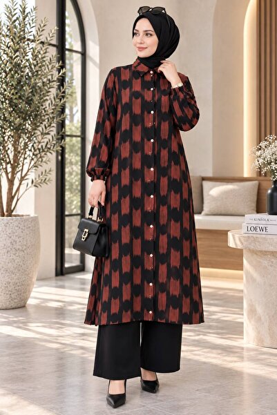 HANEDAN TESETTÜR Shirt Collar with Buttons All Over, Oversize Textured Tunic