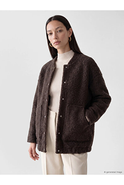 LC Waikiki Kahverengi Oversize Kadın Bomber Kaşe Kaban