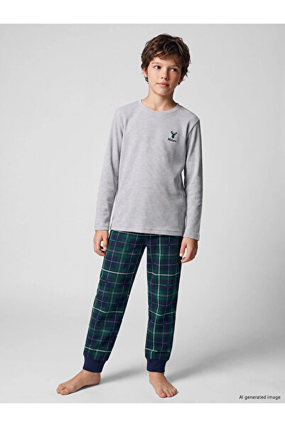LC Waikiki Lacivert Ekose Erkek Çocuk Pijama Alt