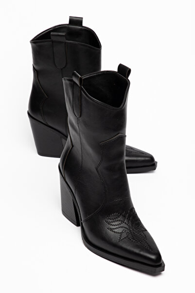 MS SUGAR SHOES Kadın Kovboy Bot Western Dikiş Detaylı Sivri Burun Kalın Topuk...