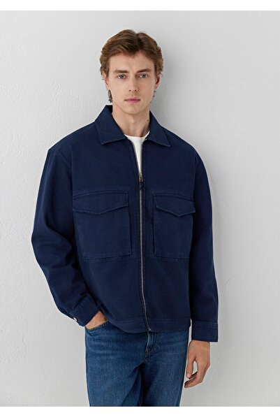 Mavi Oversized Men's Outer Shirt with Zippered Flap Pockets.