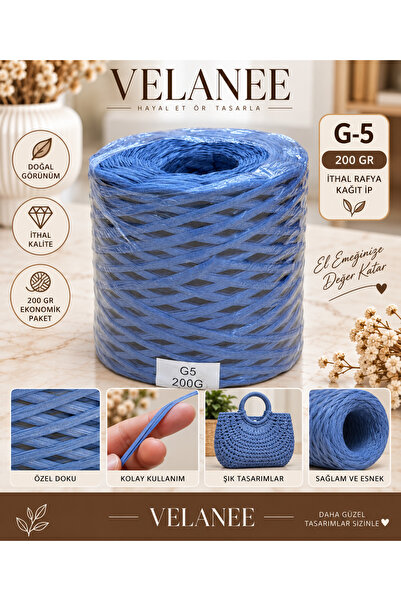VELANE STORE G5 İthal Rafya Kağıt İp 200 Gr Mavi – Çanta, Sepet ve Örgü Tasar...