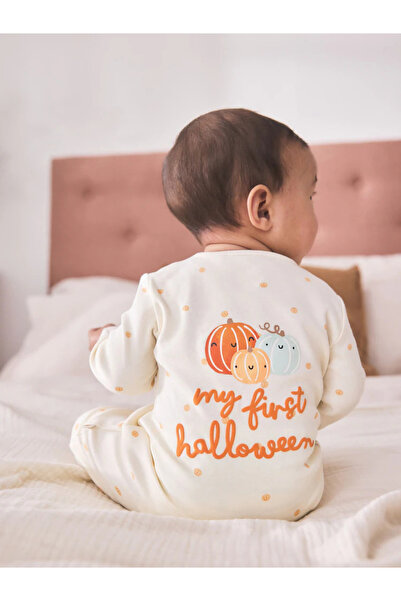 Next Baby طقم بدلة قطعة واحدة مصنوعة من القطن بنسبة 100% بلون كريمي بتصميم ها...