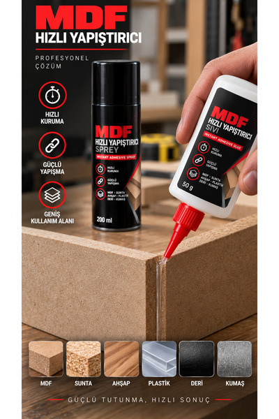 Elysian MDF Hızlı Yapıştırıcı Seti 200 ml Sprey + 50 gr Sıvı Japon Yapıştırıcı Ahşap Sunta Mobilya Güçlü Yapıştırıcı