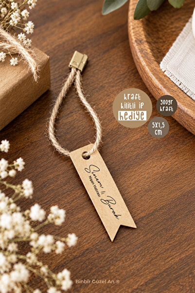 binbirgüzelan Baskılı Kraft Etiket - Kilitli İp Hediyeli - 5x1,5 cm - 55 Adet