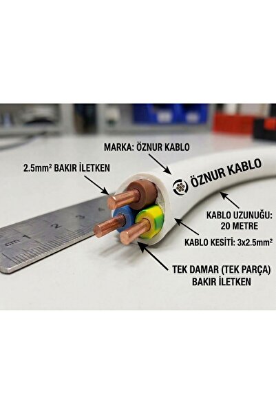 ÖZNUR Kablo 3x2.5 mm² NYM (Antigron) Bakır Kablo - 20 Metre
