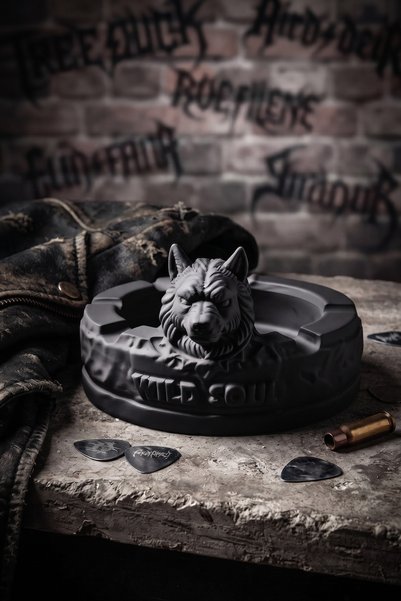SOUL AND HEAT Black Wolf, Ashtray, Handmade Object, Decorative Ashtray, Desig...