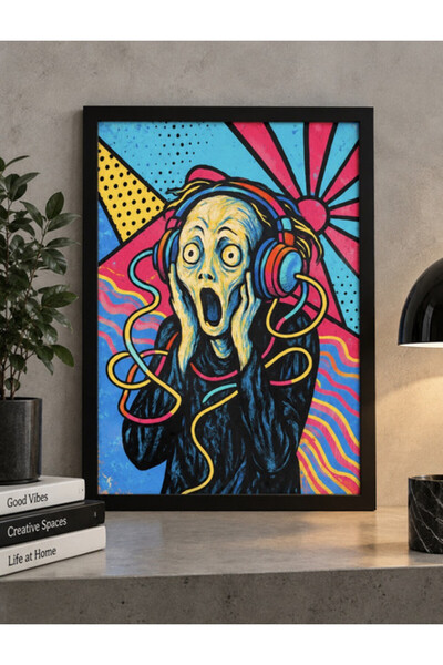 MESELA Çığlık Kulaklıklı Pop Art Renkli Dijital Baskı Çerçeveli Dekoratif Duvar Tablosu