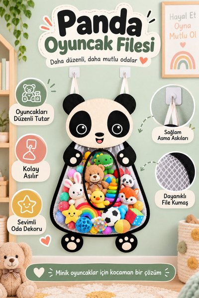 KAŞIKBEY Panda Toy Net Wall Hanging Toy Storage Toy Net Organizer Children's ...