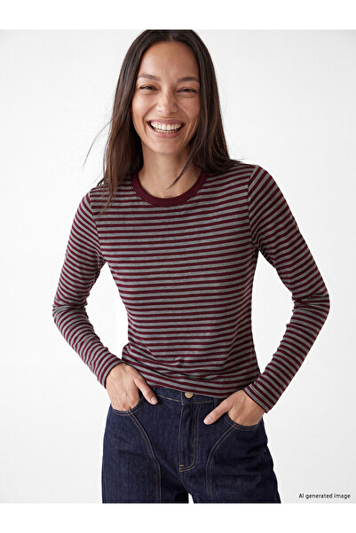 LC Waikiki Two Mt Shop Quality Lcw Everyday Burgundy Ribbed Striped Tight & S...