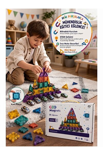 DEZHI Eğitici Oyuncak Mini Magnetic Mıknatıslı Yapı Blokları 12 Arabalı 93 Pa...