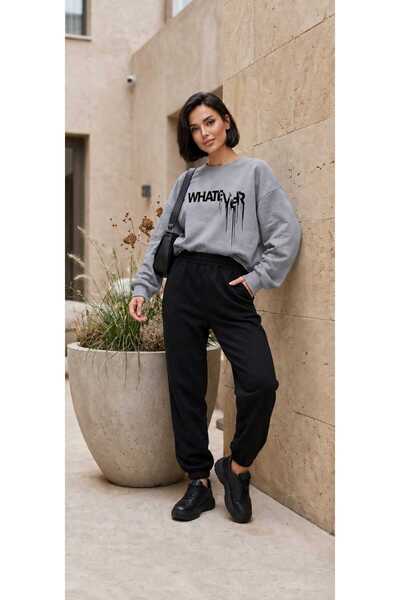 CLOTHES33 Trening cu guler rotund, set din 2 piese, de iarnă, cu imprimeu WHA...