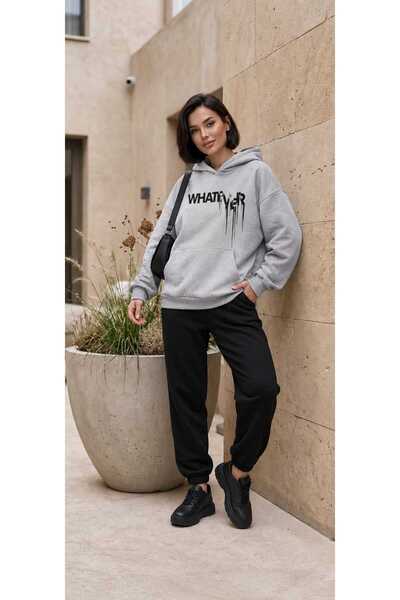 CLOTHES33 Trening cu glugă, set din 2 piese, de iarnă, cu imprimeu WHATEVER, ...