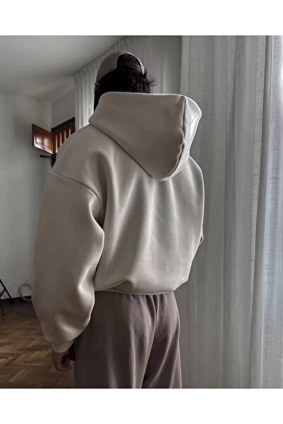 JANTIL MODA Unisex Oversize 3 Threaded Φούτερ με κουκούλα και τσέπη καγκουρό