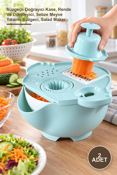 Yenilig 2 Adet Çok Fonksiyonlu Salata Aparatı – Süzgeçli Doğrayıcı Kase, Rend...