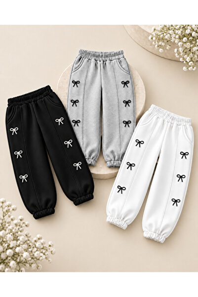 MASİON VESSAİRE Ribbon Print Girls' 3-Piece Bottom Tracksuit