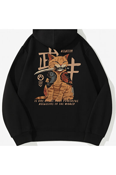 JANTIL MODA Unisex Oversize 3 Thread Raster Printed Hooded Sweatshirt with Ka...
