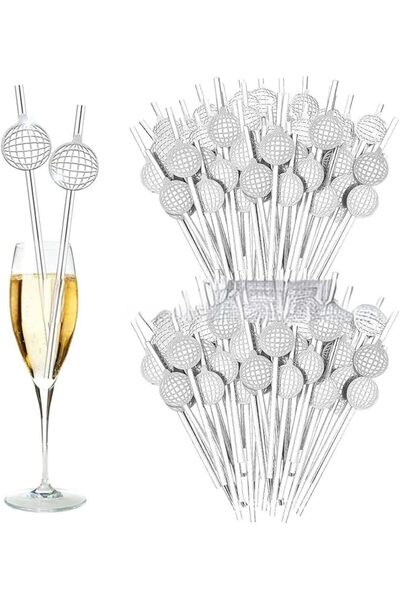 Yelajoy 50Pcs Silvery Disco Ball Straws, Disco Ball Decorations, Paper Cockta...