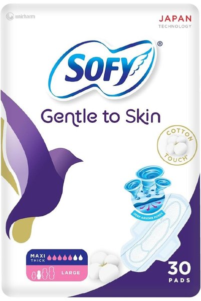 sofy Gentle to Skin Sanitary Pads with Wings, Slim, Large 29 cm, Pack of 30 Pads