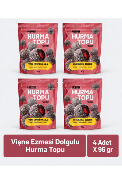 Harras Hurma Topu Çiya Tohumu Kaplamalı Vişne Ezmesi Dolgulu 96 gr x 4 Adet