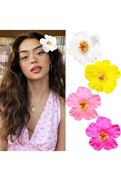 AZONEE 4 قطع من دبابيس الشعر على شكل زهور هاواي للنساء - زهور اصطناعية بطول 3...