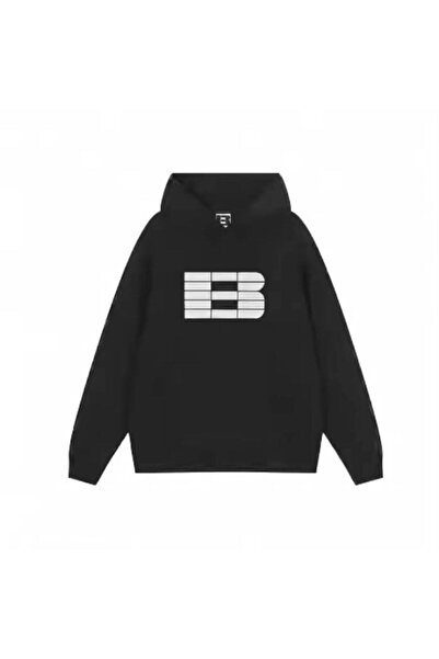 JANTIL MODA Hanorac negru unisex oversize, cu glugă, cu 3 fire, cu buzunar ti...