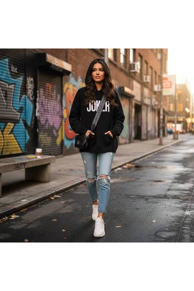 JANTIL MODA Μαύρο Unisex Oversize Φούτερ με κουκούλα και τσέπες καγκουρό, με ...
