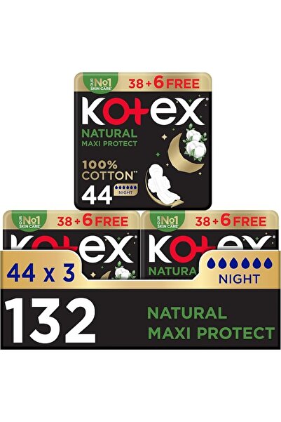 U by Kotex فوط صحية كوتاكس ماكسي بروتكت قطنية ليلية، عبوة من 3 × 44 قطعة