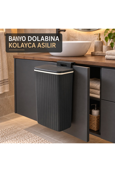 Genel Markalar Dolap Kapağına Asılan Çöp Kovası Çift Yönlü Kapaklı Mutfak Ban...