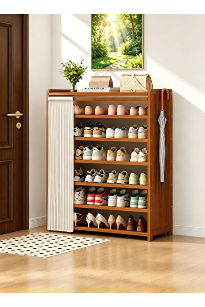 GGEROU 7-Tier Bamboo Shoe Rack with Cover Free Standing Shoe Racks Bamboo Woo...