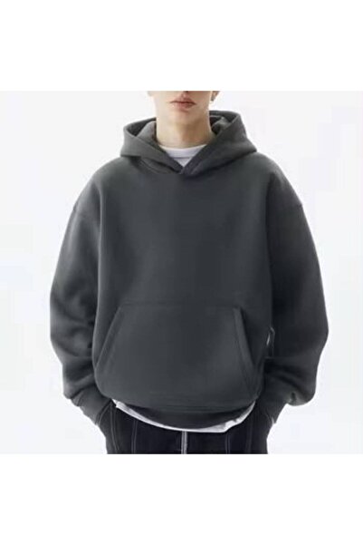 JANTIL MODA Unisex Oversize 3 Thread Raster Plain Design Hooded Sweatshirt wi...