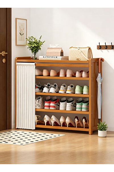 GGEROU 5-Tier Bamboo Freestanding Shoe Rack with Cover Wooden Shoe Storage Ca...
