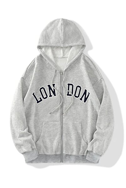 Mythologie 3 Thread Gray London Text Zippered Winter Cardigan - Printed Overs...
