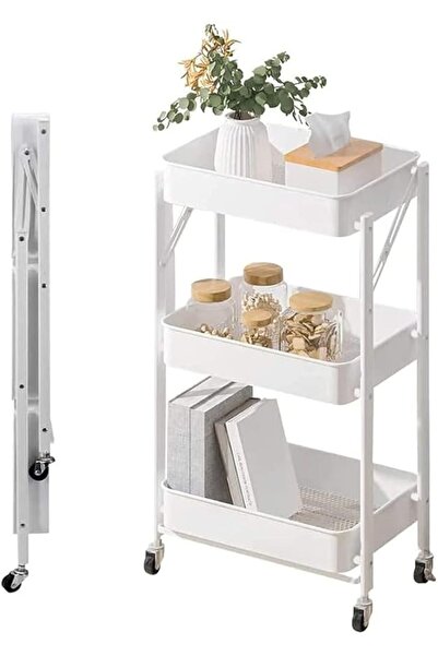 Gogoya Foldable 3 Tier Metal Utility Rolling Cart, Folding Mobile Multi-Funct...