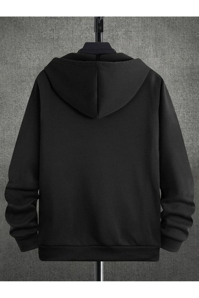 Mythologie 3 Thread Black 78 Los Angeles Zippered Winter Cardigan - Printed Oversize Hooded Jacket