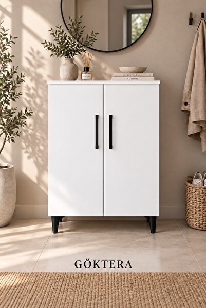 GÖKTERA 100 Ayakkabılık 2 Kapaklı 3 Raflı 70x30x100 cm Beyaz