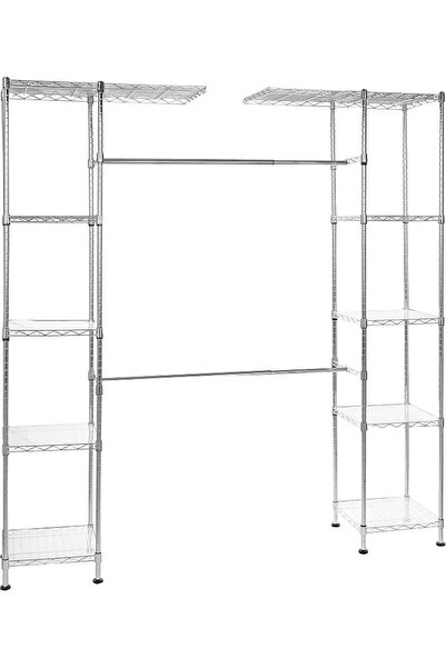 Amazon basics Expandable Metal Hanging Storage Organizer Rack Wardrobe with S...