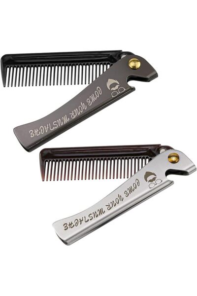 KASTWAVE Stainless Steel Hair & Beard Comb, Multifunctional Folding EDC Pocke...