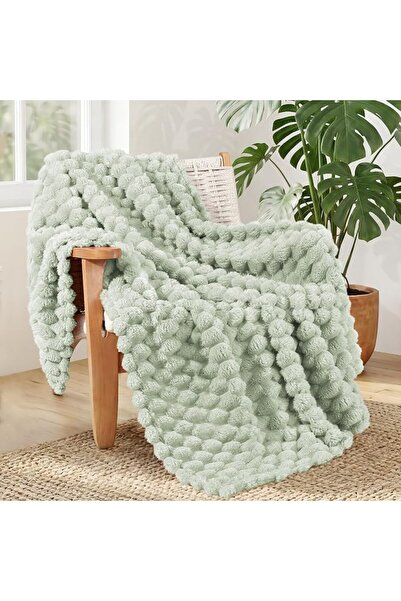Whale Flotilla Soft 3D Jacquard Fleece Throw Blanket for Sofa, Sage Green