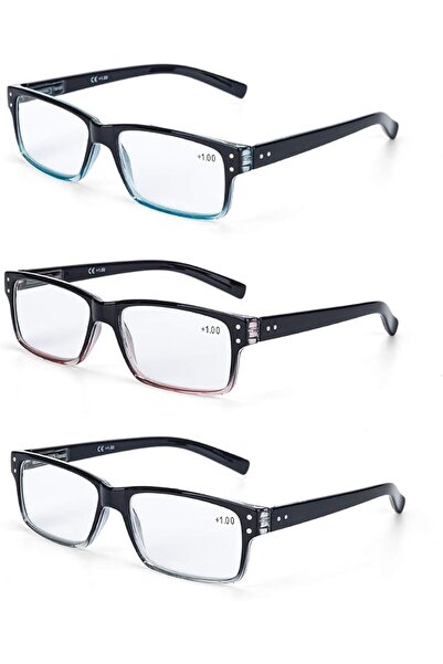 GENERAL 3-Pack Reading Glasses for Men,Spring Hinge,3 Colors,Clear Lens,L-L007