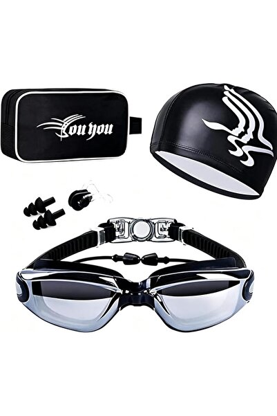 SCIENISH Swim Goggles and Cap Set 4 in 1, UV 400 Protection Lenses Clear Anti...