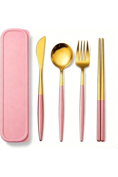 GENERAL Premium Travel Flatware Set,4 Pieces Golden Stainless Steel Flatware ...