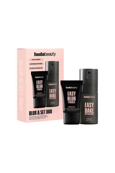 Huda Beauty مجموعة ميني برايمر وسبراي تثبيت المكياج (قطعتان)
