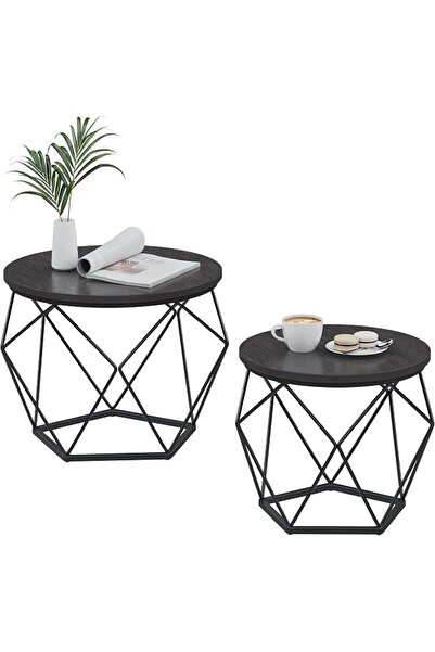 VASAGLE Round Coffee Table, Set of 2, Side Table, Sofa End Table, Modern Styl...