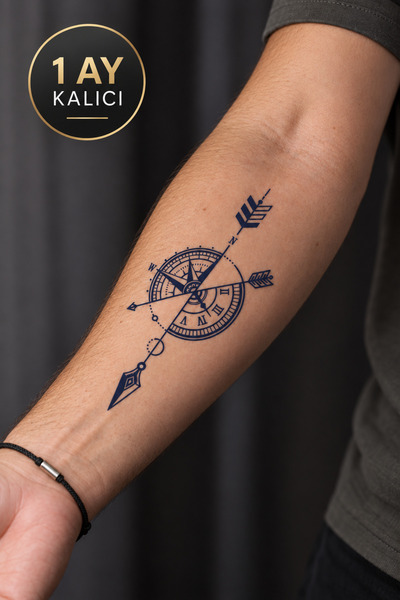 BiWini 1 Ay Kalıcı Pusula Saat Dövmesi Compass Tattoo