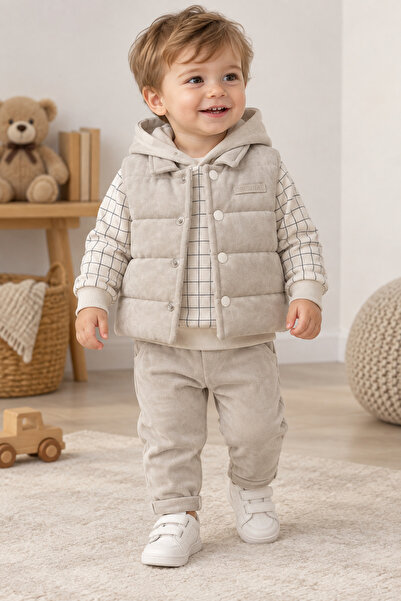 Bilge Trend ERKEK BEBEK KAPÜŞONLU SWEAT , ŞİŞME YELEK , PANTOLON 3 PARÇA PREM...