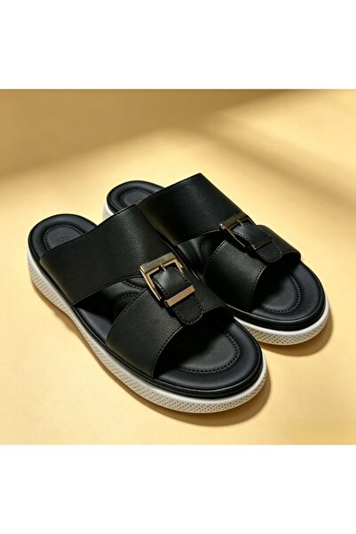 Rifaan Market Men's Thick Sole Slide Sandals, Adjustable Metal Buckle Cross S...