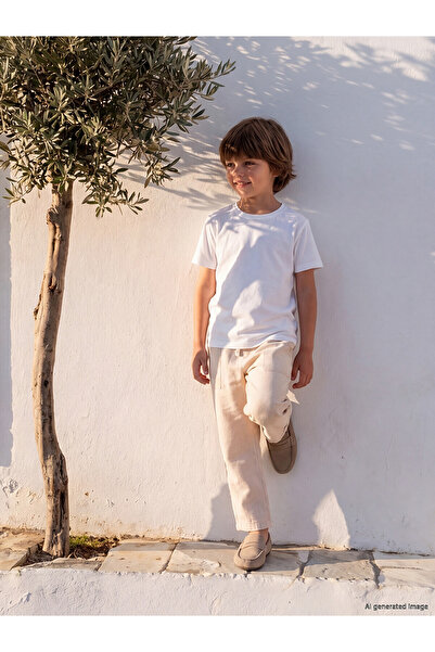 LC Waikiki Two Mt Shop Quality Lcw Kids Beige Linen Blend Straight Loose & Wi...