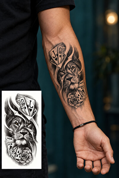 BiWini Aslan İskambil Destesi Geçici Dövme Tattoo