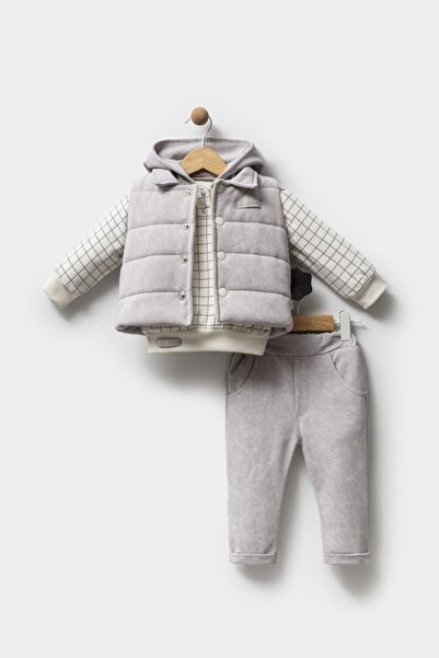 Bilge Trend ERKEK BEBEK KAPÜŞONLU SWEAT , ŞİŞME YELEK , PANTOLON 3 PARÇA PREMİUM SERİ KIŞLIK TAKIM